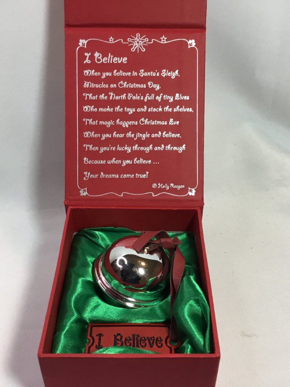 VTG Holly Reagan Bell Silver Plated Christmas Ornament in Box